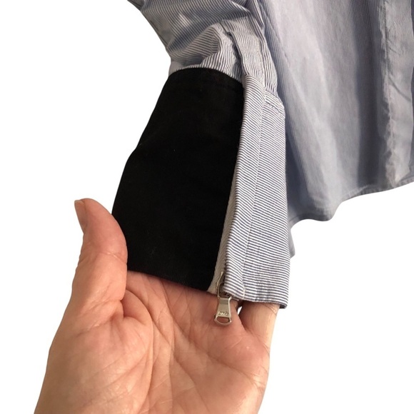 3-1 Phillip Lim Womens Button Down Blouse Blue White Striped Zipper Cuff Size 4 - Picture 2 of 9